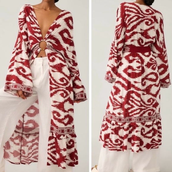 Anthropologie Front Ring Printed Kaftan The Lucia size M/L - Picture 1 of 7